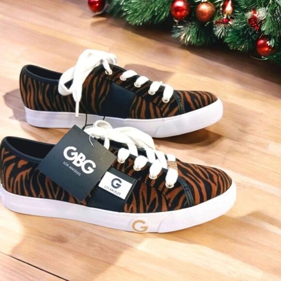 NEW! GUESS Tiger Animal Print Sneakers Womens 8 Brown Velour Avant Garde Glam - Picture 5 of 16
